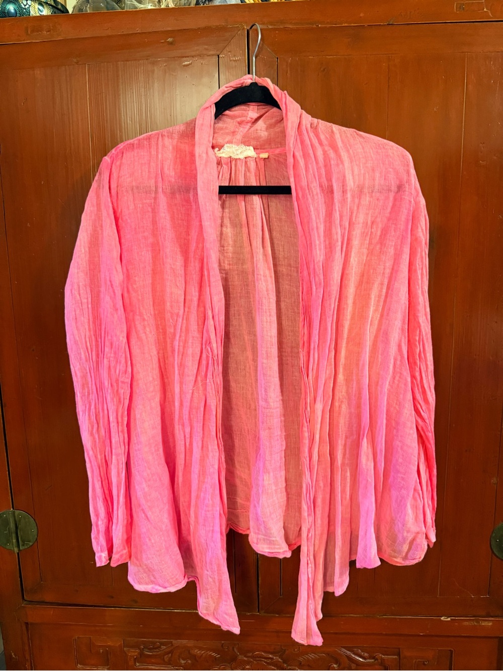 Dolma Tissue Weight Pink Cotton Women’s Jacket or Blouse Tie Front or Back VGUC